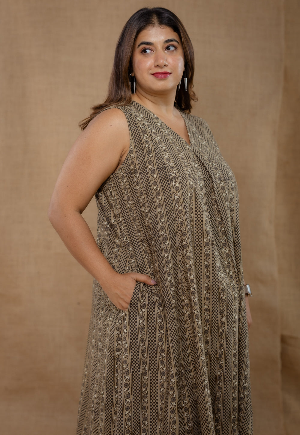 Raahi Grey Ajrakh Cotton A Line Co-Ord Set