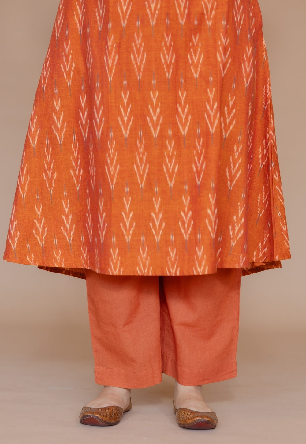 Geet Orange Handloom Ikkat Cotton A Line Kurta Set (Set of 2)