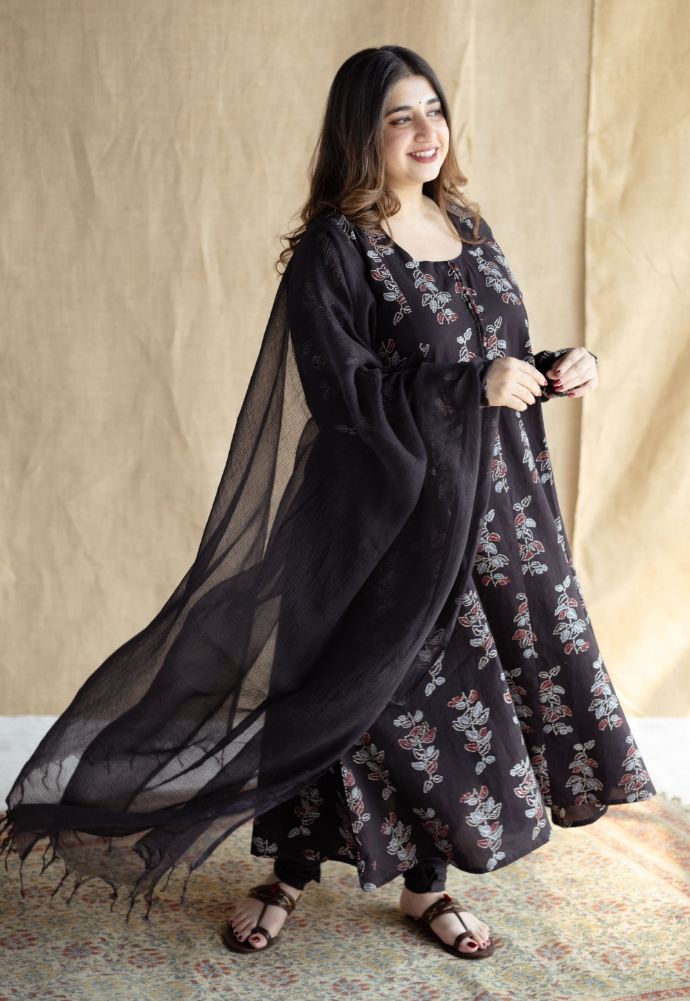 Black Solid Kota Doria Cotton Dupatta