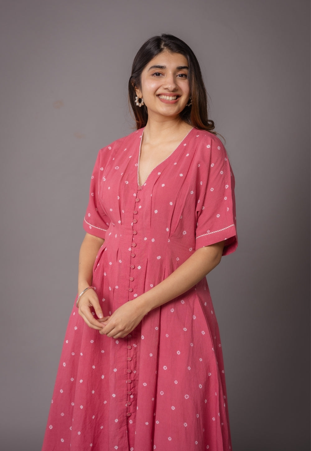 Reema Pink Bandhani Cotton A Line Dress
