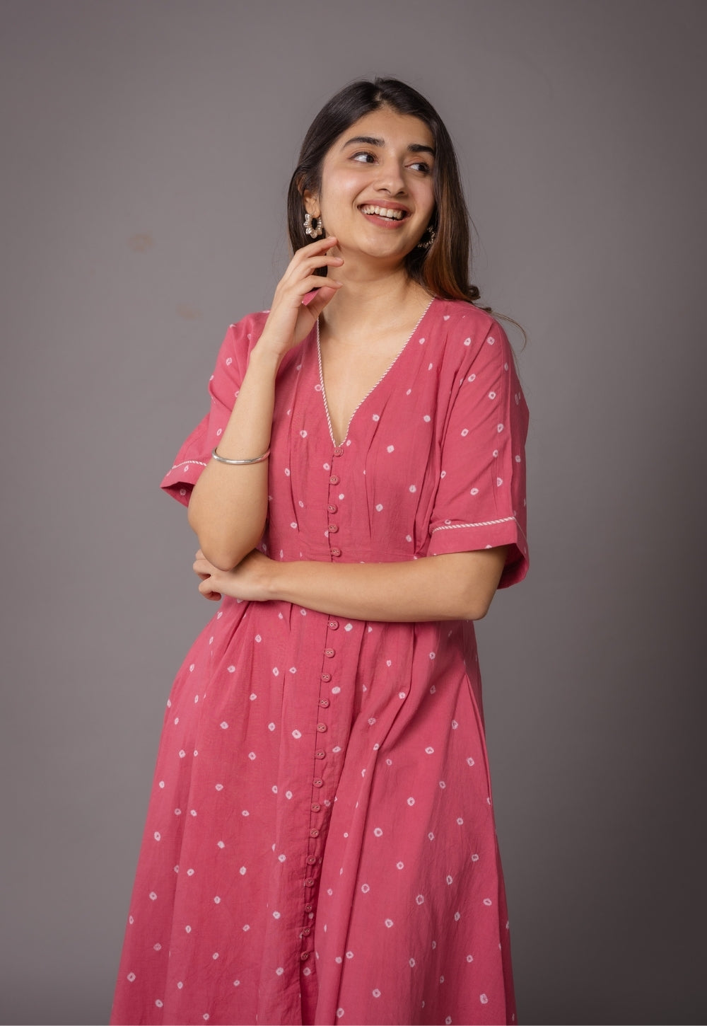 Reema Pink Bandhani Cotton A Line Dress