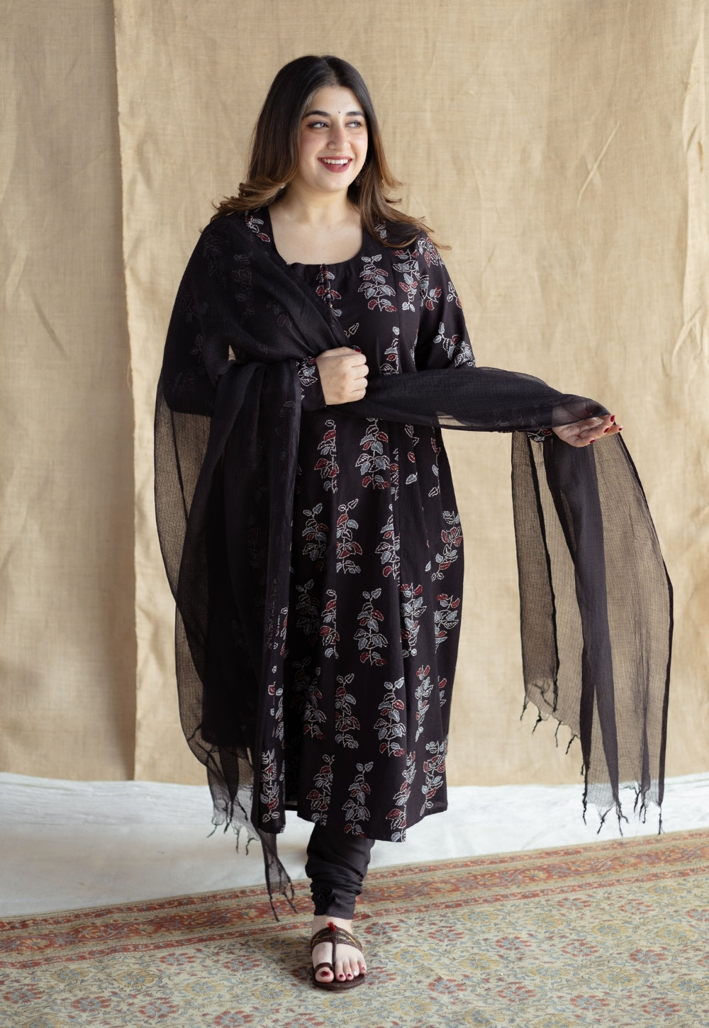Black Solid Kota Doria Cotton Dupatta