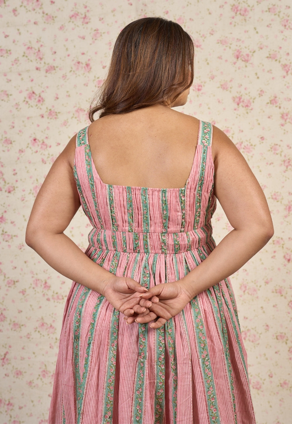 Emily Pink Sanganeri Mul Cotton A Line Dress