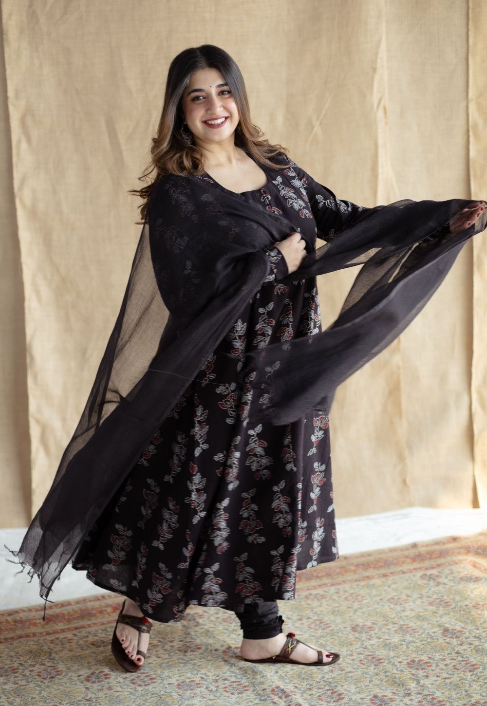 Black Solid Kota Doria Cotton Dupatta