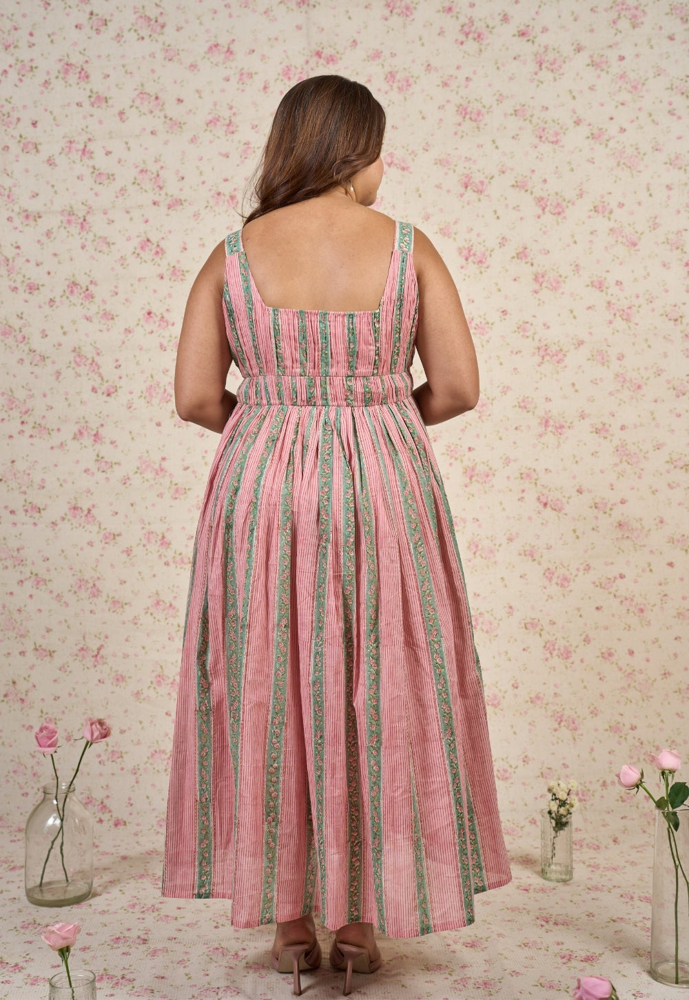 Emily Pink Sanganeri Mul Cotton A Line Dress