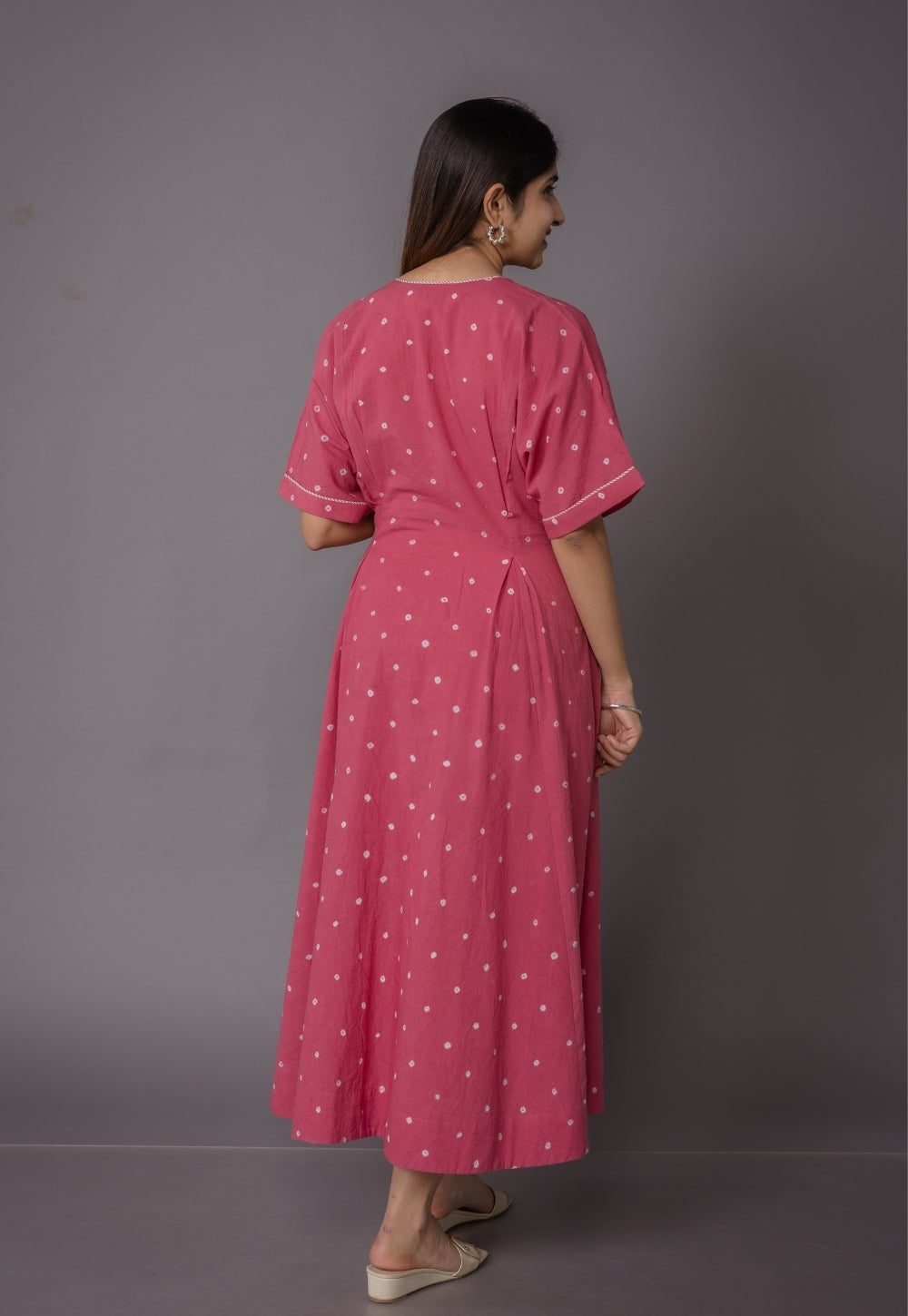Reema Pink Bandhani Cotton A Line Dress