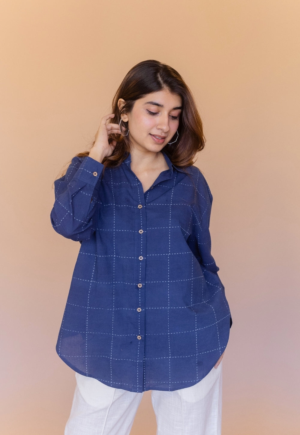Ruhi Blue Dabu Cotton Anti-Fit Shirt