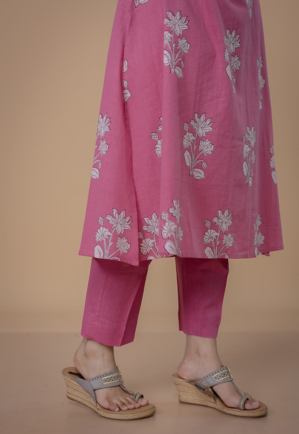 Prita Pink Solid Slub Cotton Narrow Pant
