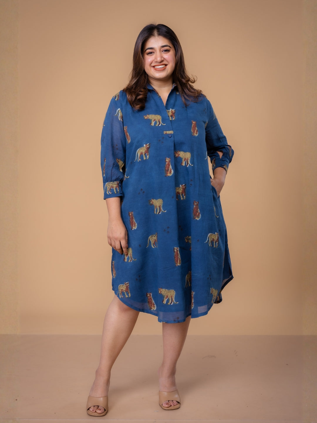 Ridah Blue Ajrakh Mul A Line Dress