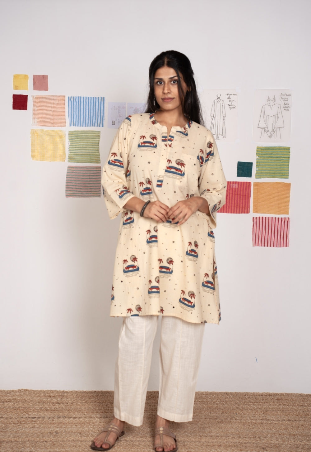 Gulzar White Ajrakh Cotton Straight Kurta