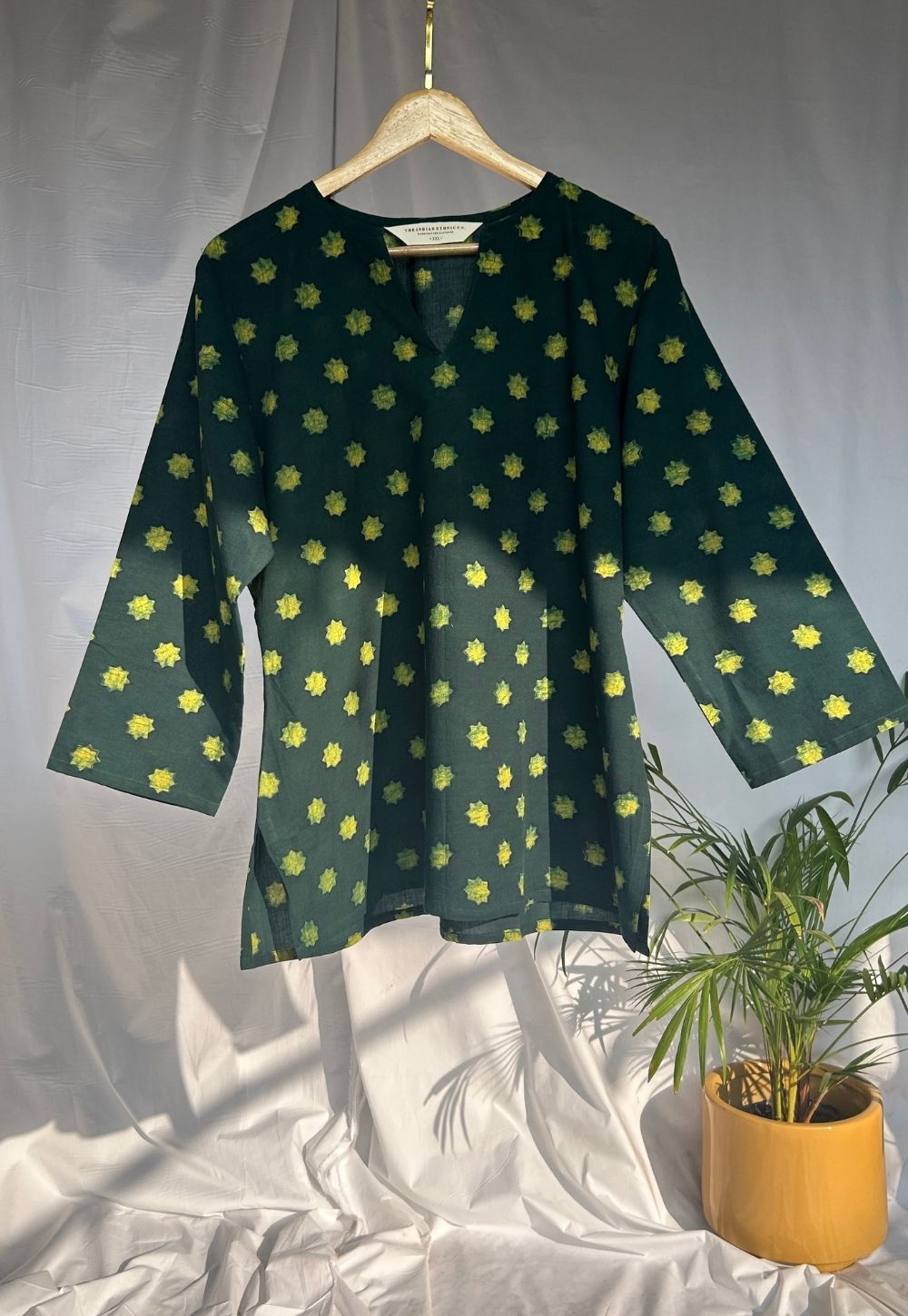 Tapsi Green Dabu Cotton A Line Short Top