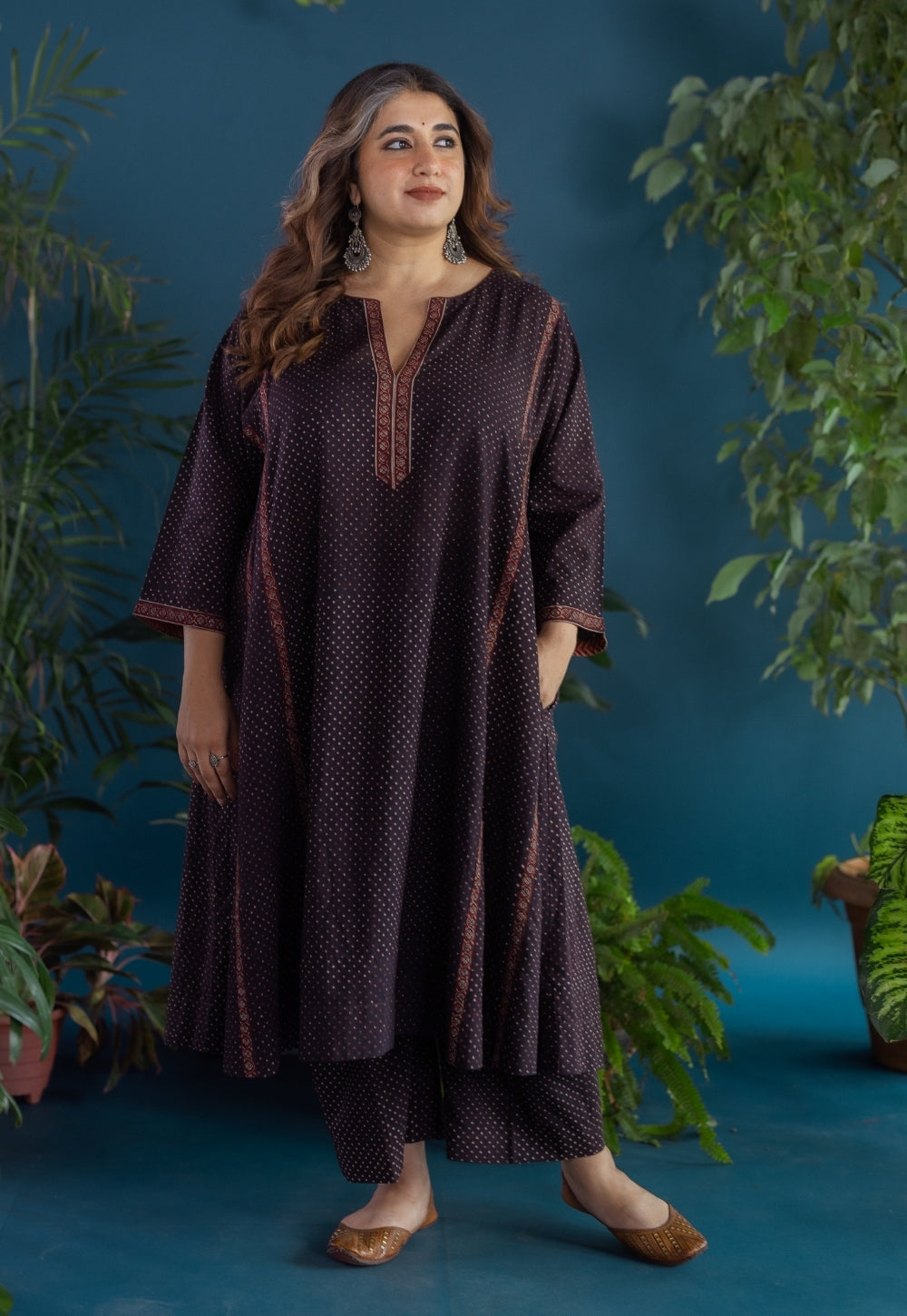 Lysa Black Ajrakh Cotton Jhabbha Kali Kurta