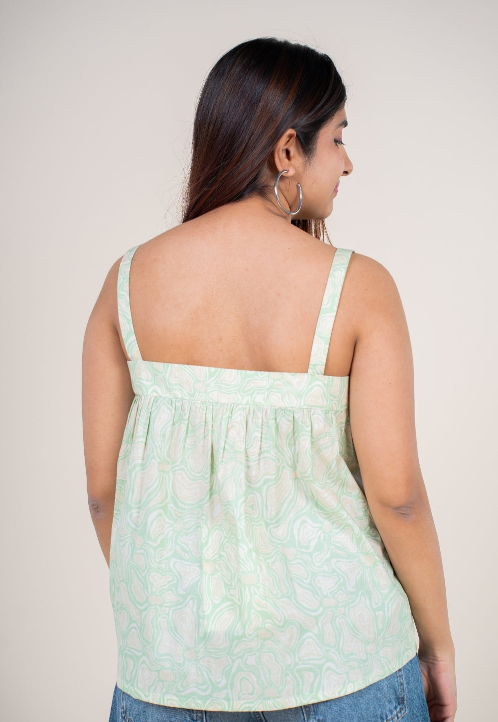 Sumin Mint Green Printed Cotton Straight Short Top