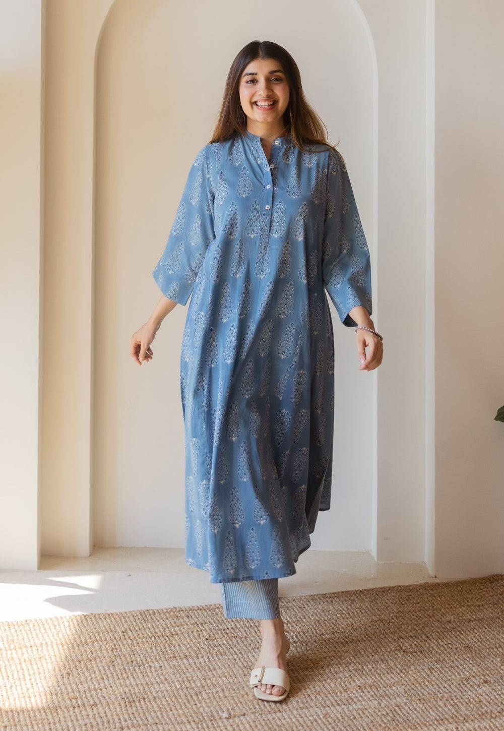 Harshita Blue Ajrakh Cotton Kali Kurta