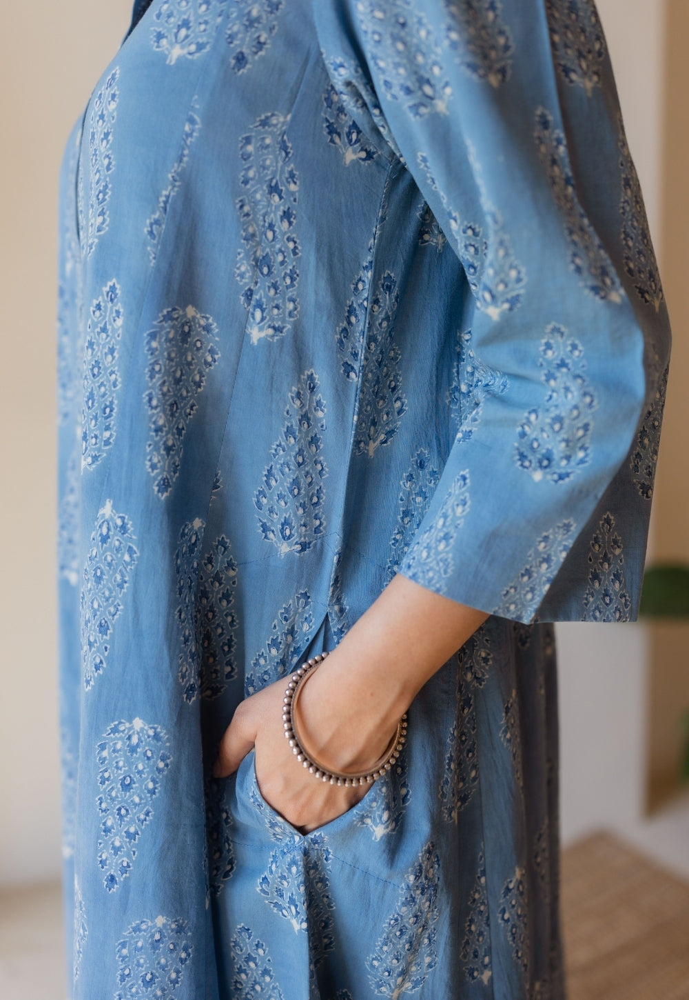 Harshita Blue Ajrakh Cotton Kali Kurta