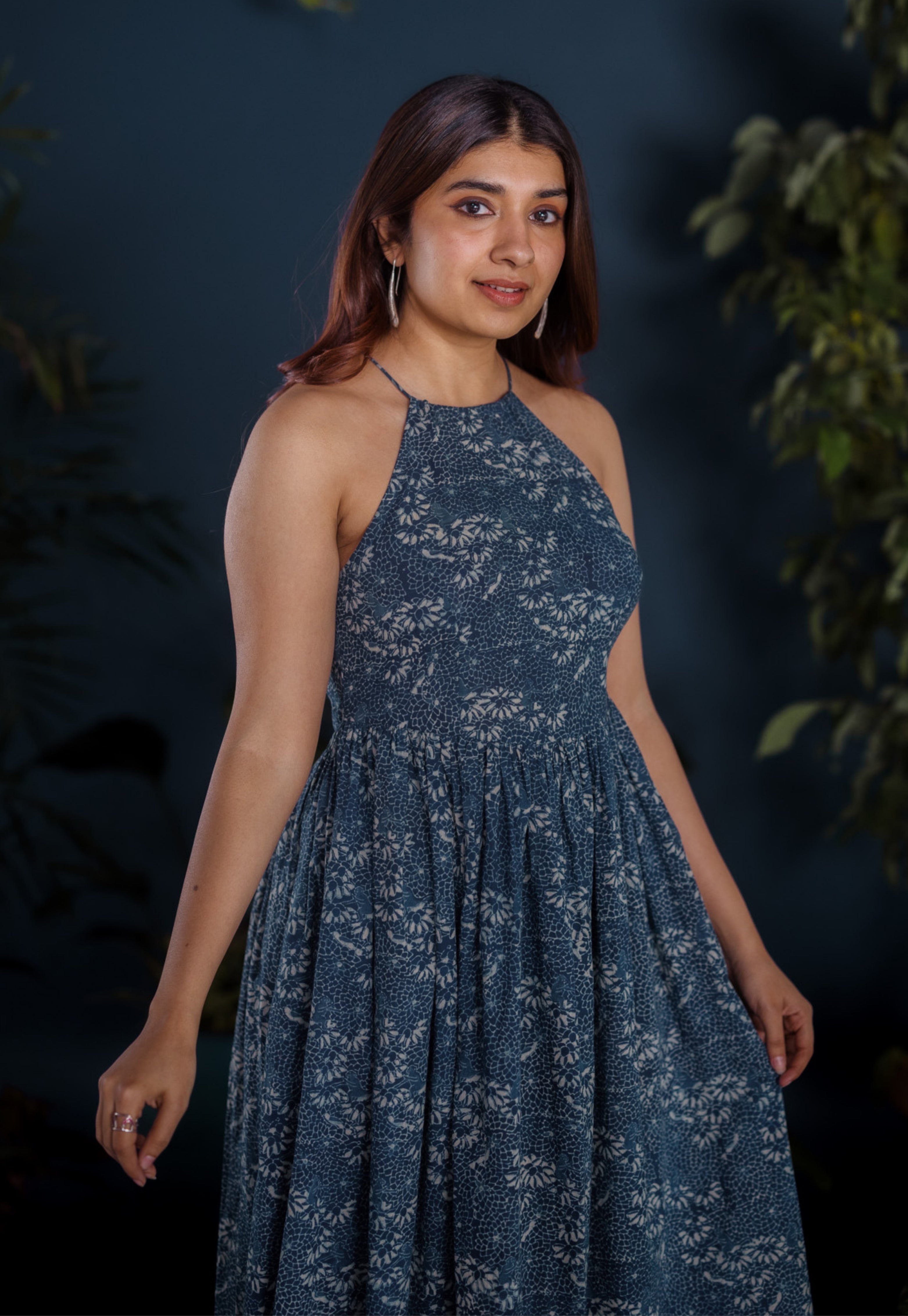 Roshni Blue Ajrakh Cotton A Line Dress