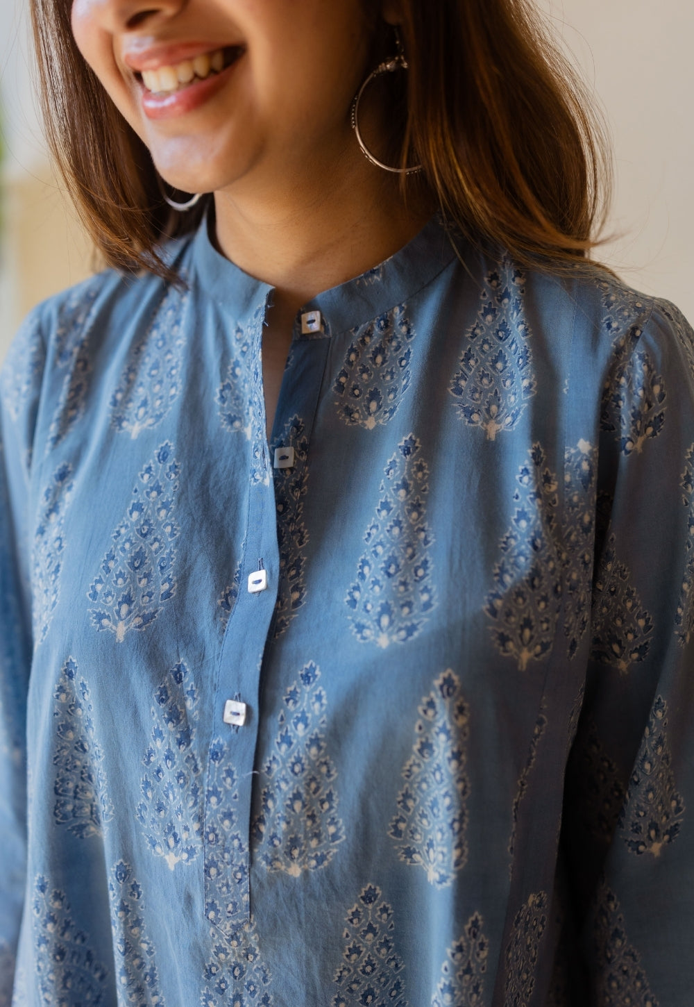 Harshita Blue Ajrakh Cotton Kali Kurta