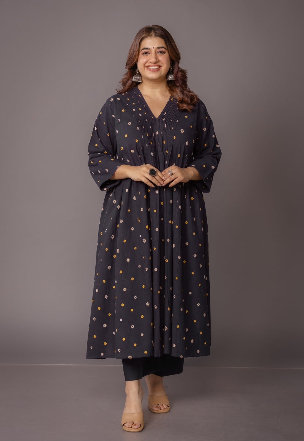 Urvi Black Bandhani Cotton A Line Kurta Set (Set of 2)