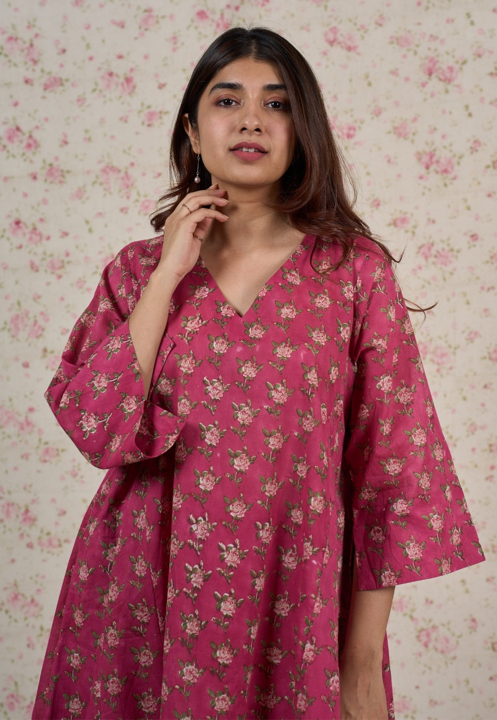 Julia Pink Sanganeri Mul Cotton Jhabbha Kali Kurta