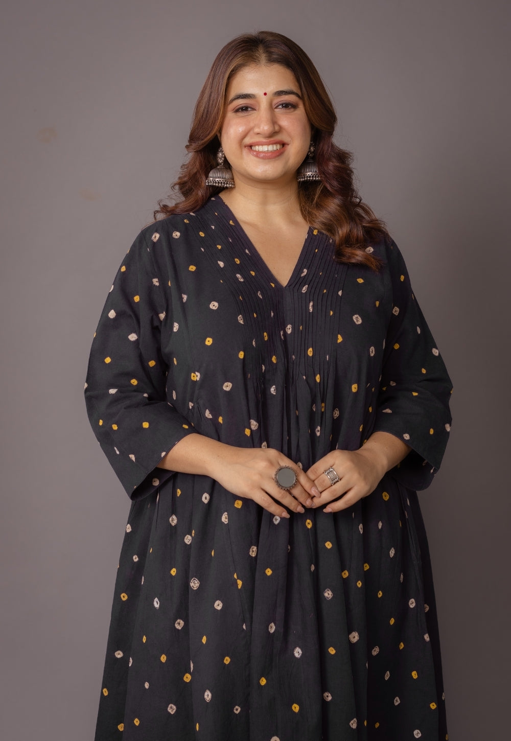 Urvi Black Bandhani Cotton A Line Kurta Set (Set of 2)