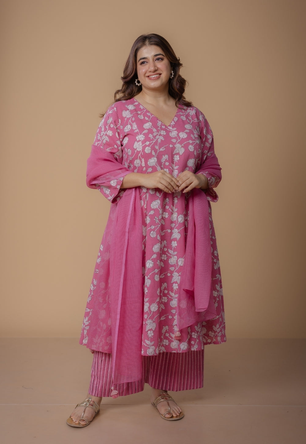 Pink Solid Kota Doria Cotton Dupatta