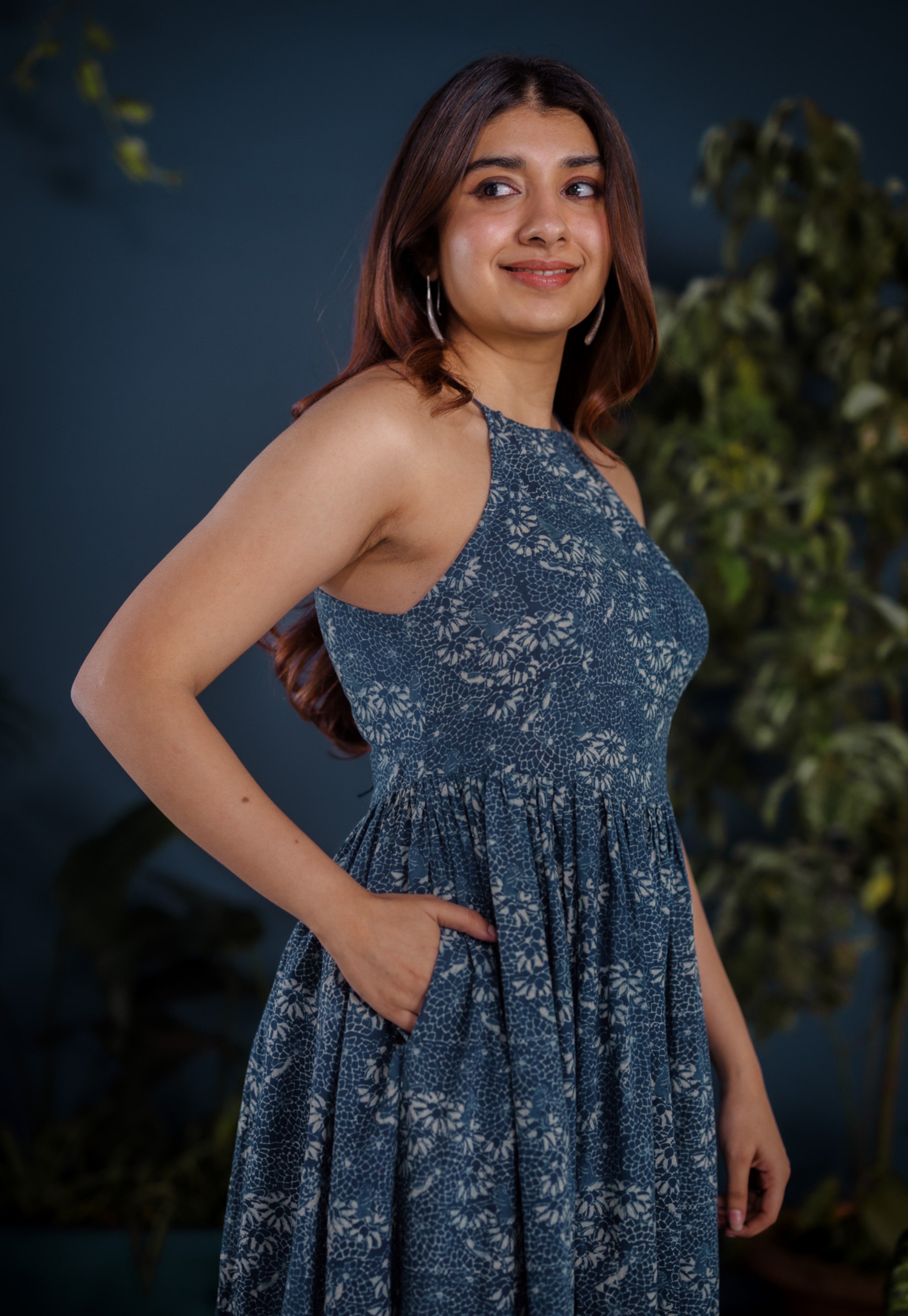Roshni Blue Ajrakh Cotton A Line Dress