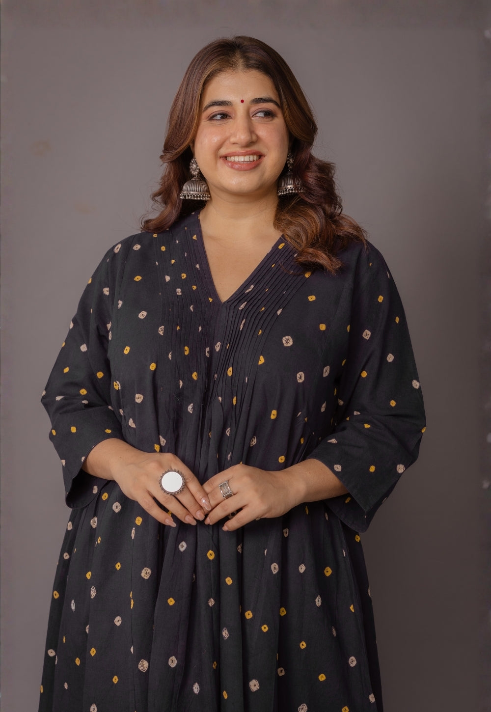 Urvi Black Bandhani Cotton A Line Kurta Set (Set of 2)