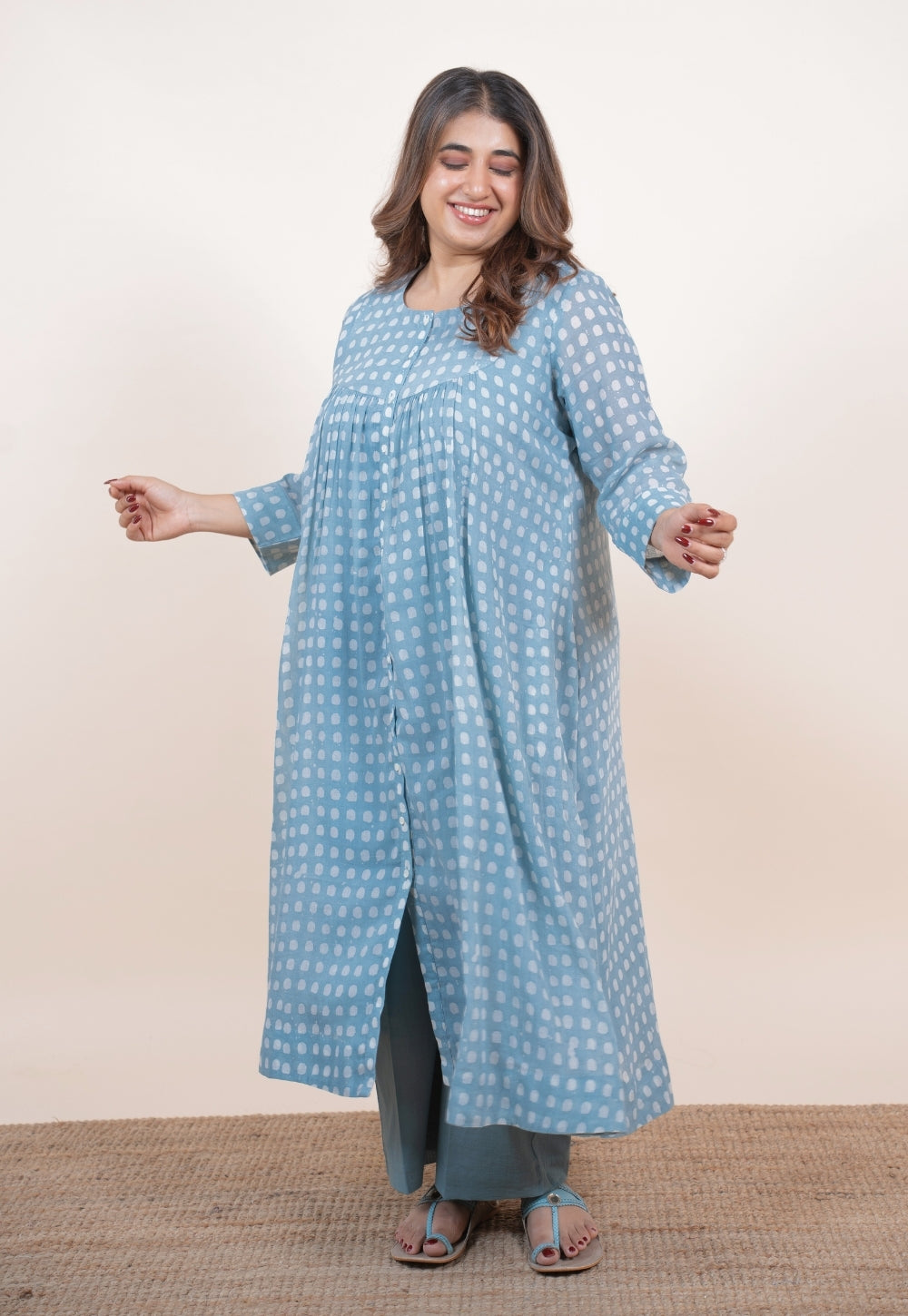 Samira Blue Batik MulMul A Line Kurta