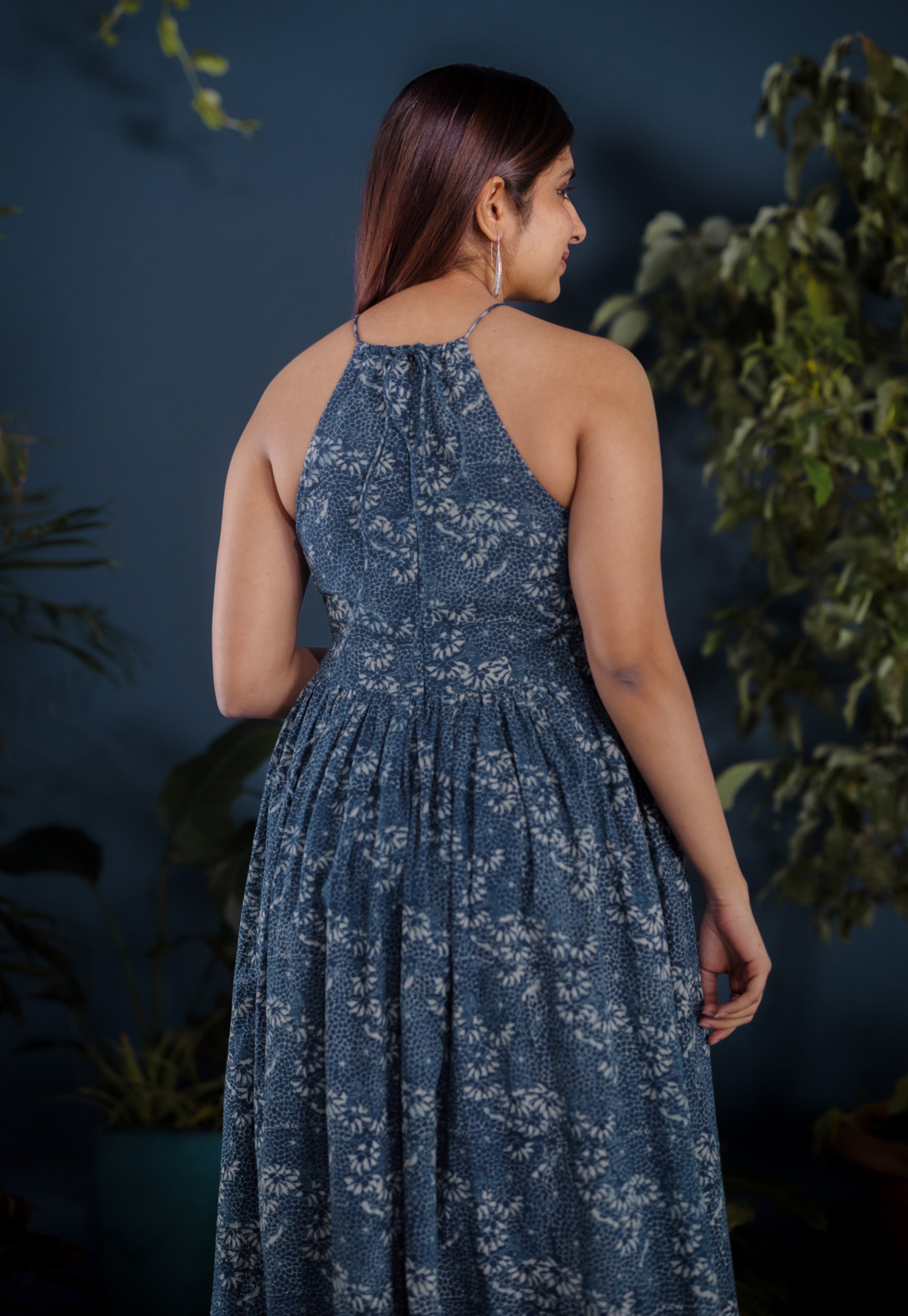 Roshni Blue Ajrakh Cotton A Line Dress