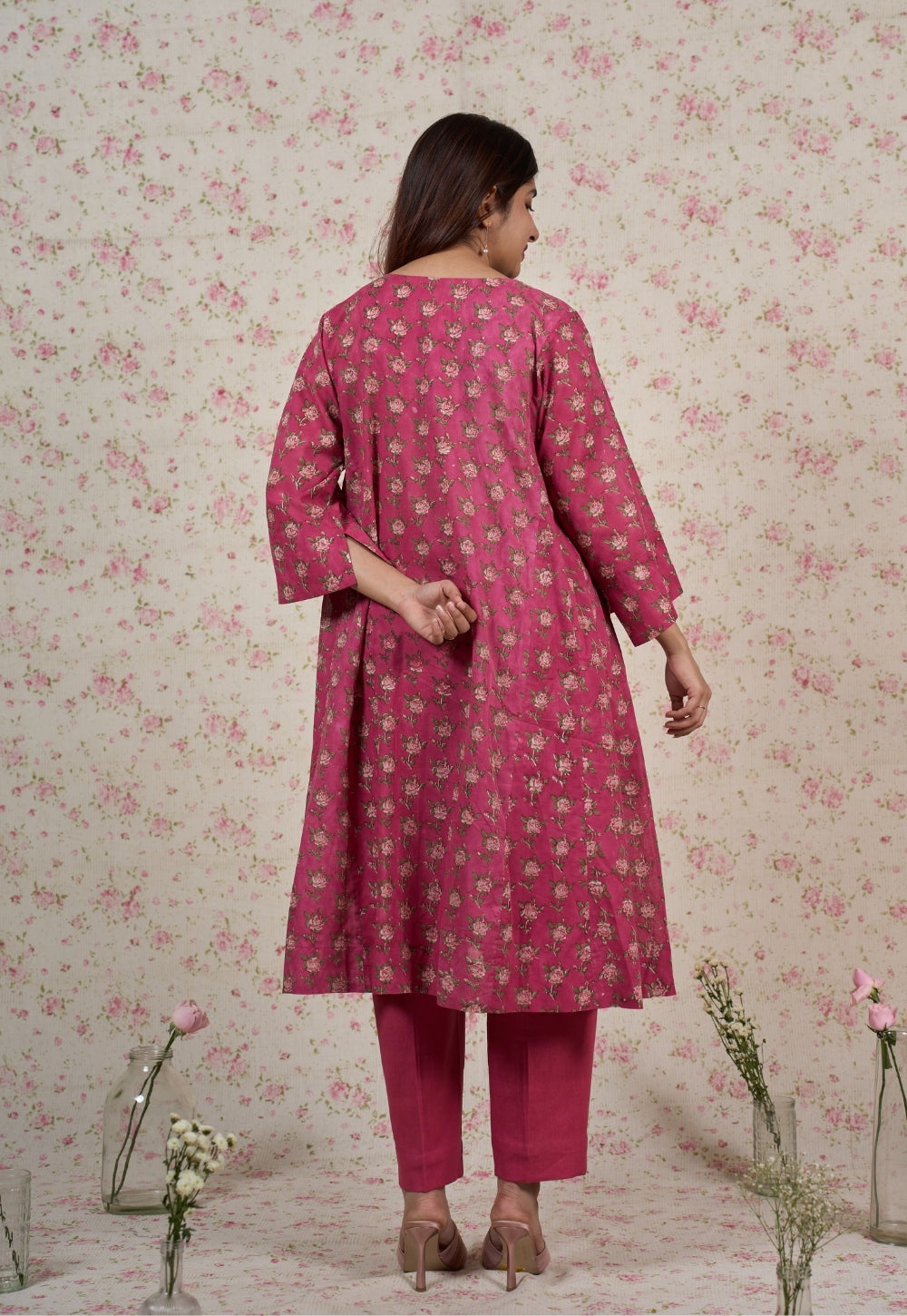 Julia Pink Sanganeri Mul Cotton Jhabbha Kali Kurta Set (Set of 2)