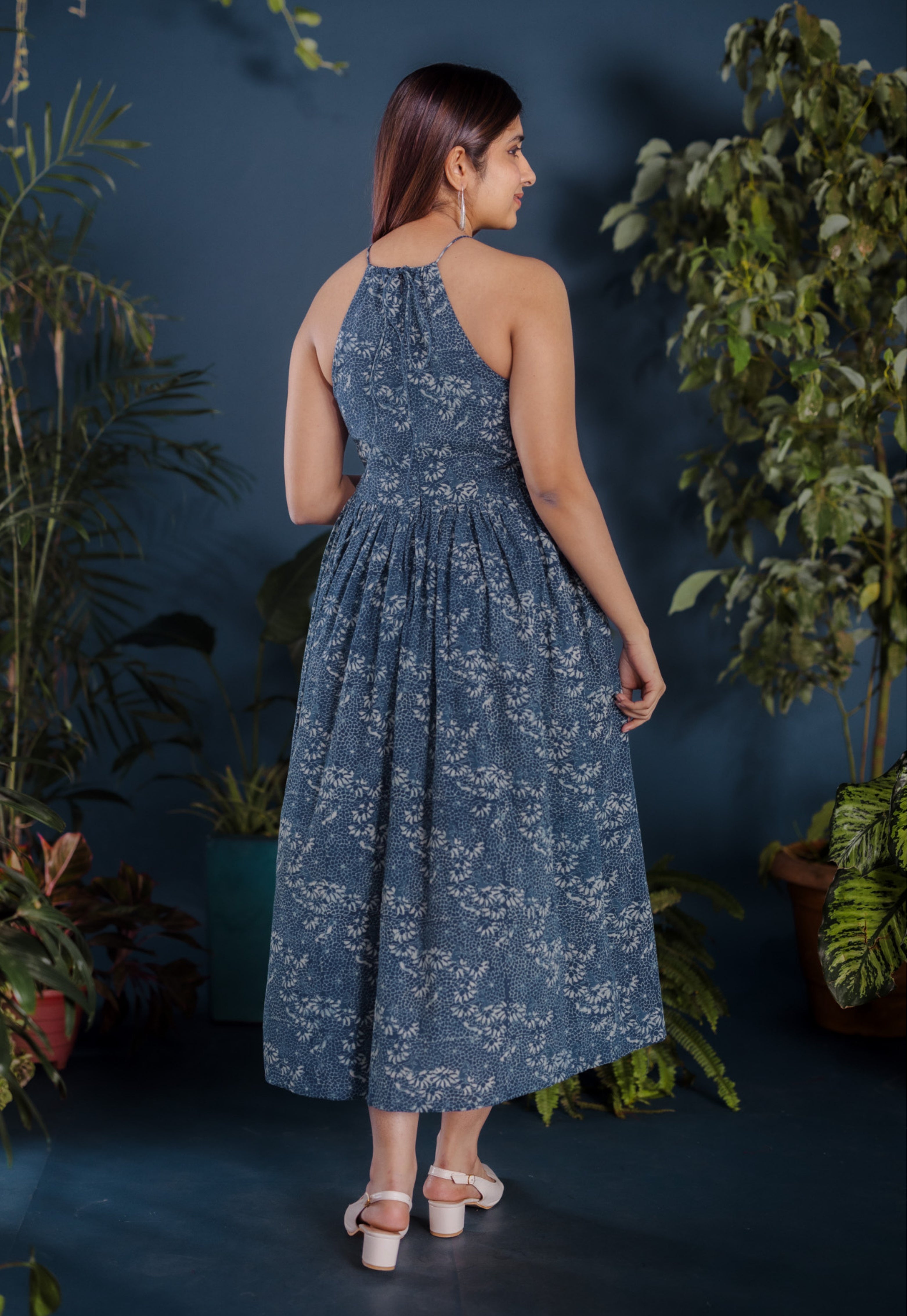 Roshni Blue Ajrakh Cotton A Line Dress
