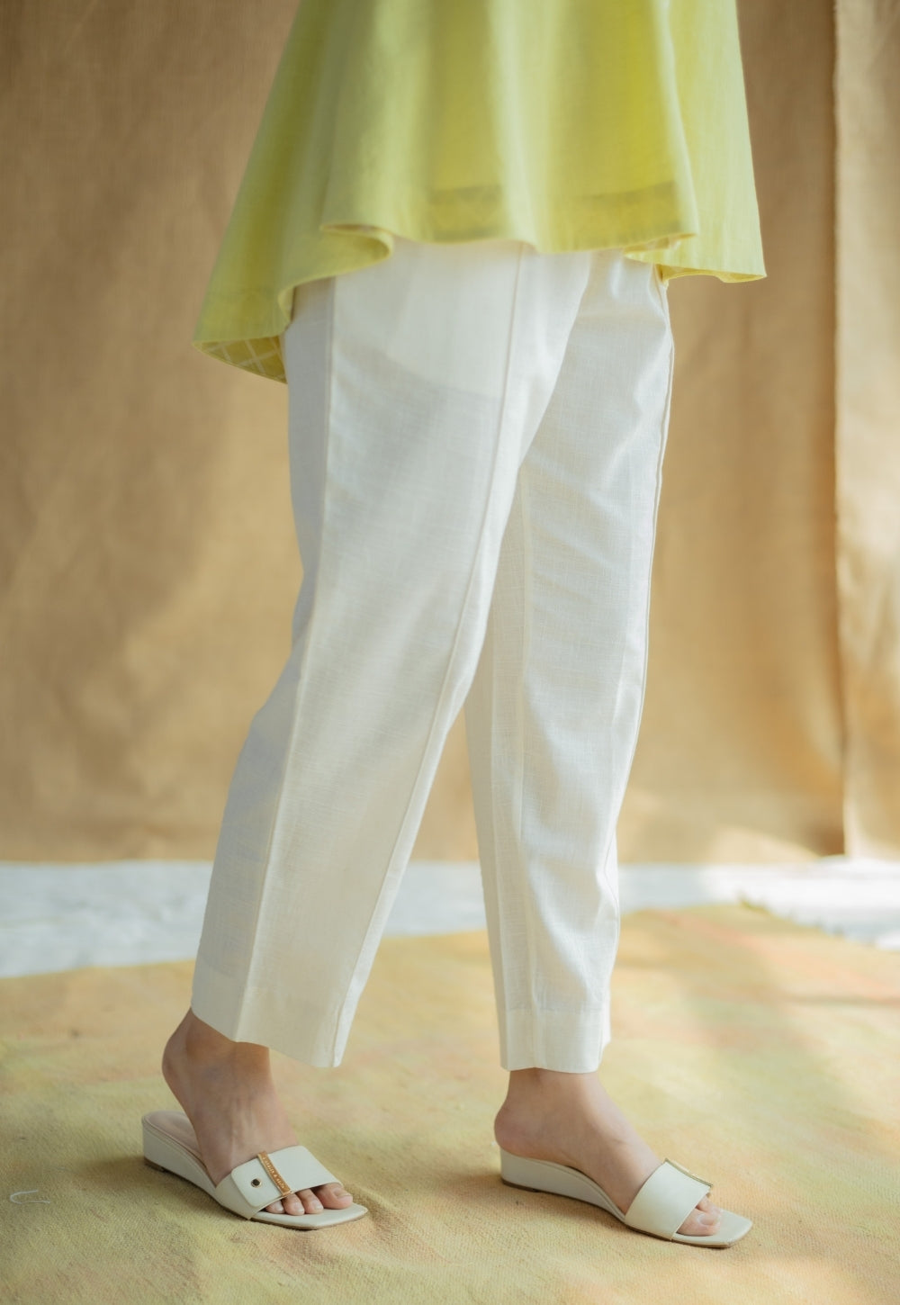 Lina Light Green Solid Slub Cotton A Line Short Top with Hand Embroidery