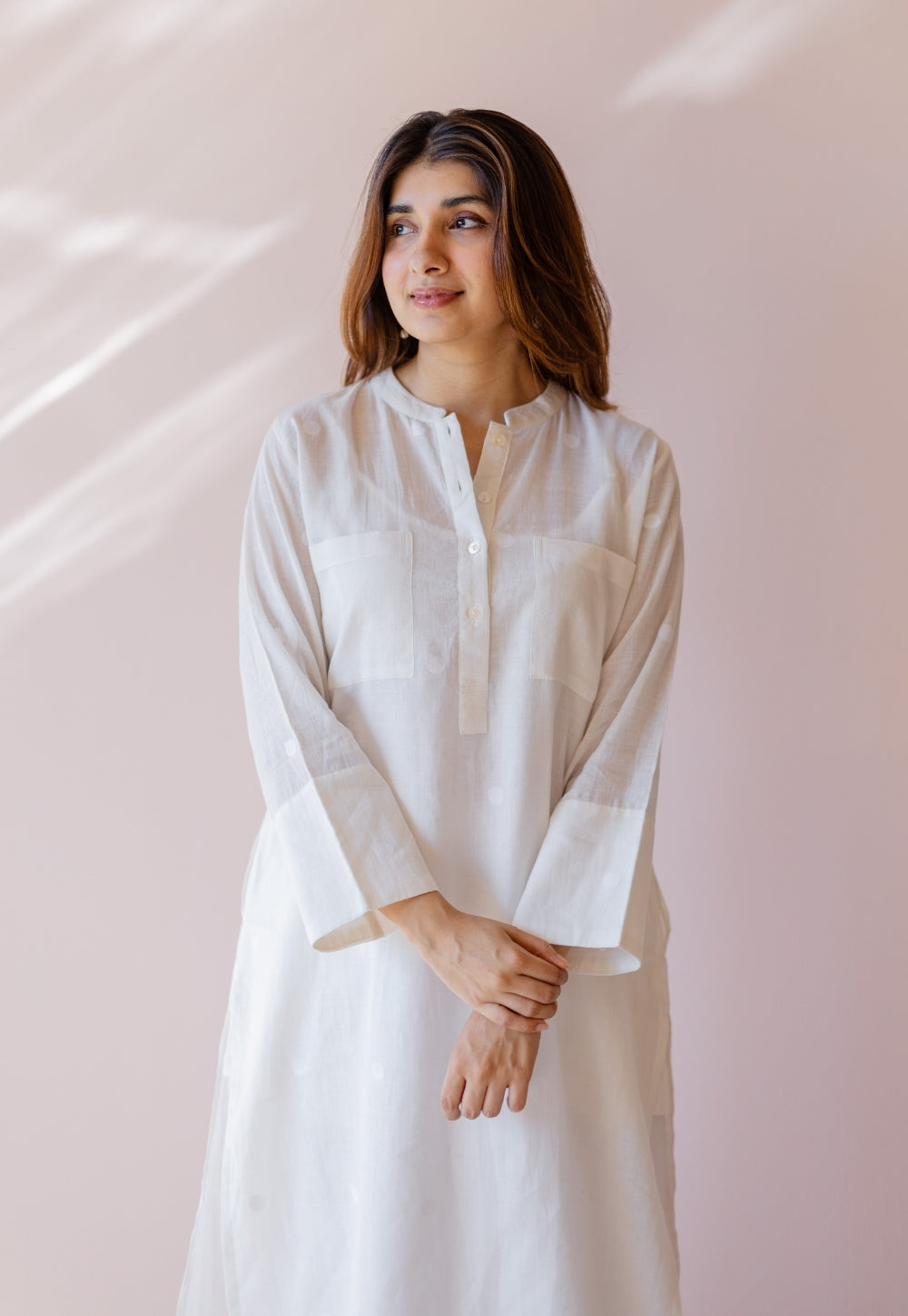 Shreeja White Jamdani Handloom Cotton A Line Kurta