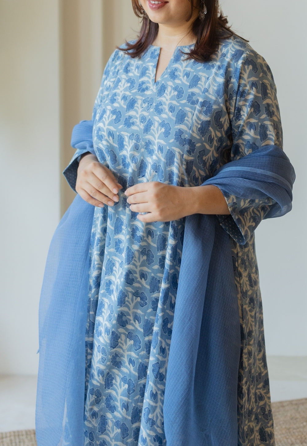 Blue Solid Kota Doria Cotton Dupatta