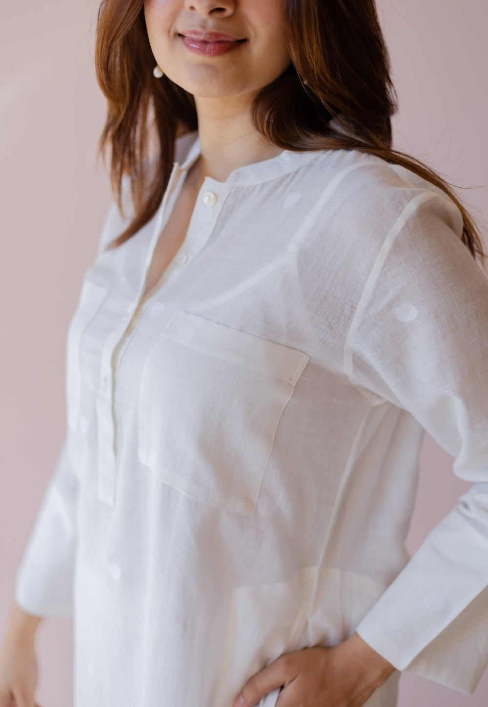 Shreeja White Jamdani Handloom Cotton A Line Kurta