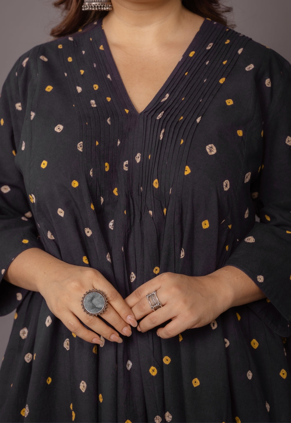 Urvi Black Bandhani Cotton A Line Kurta with Dupatta