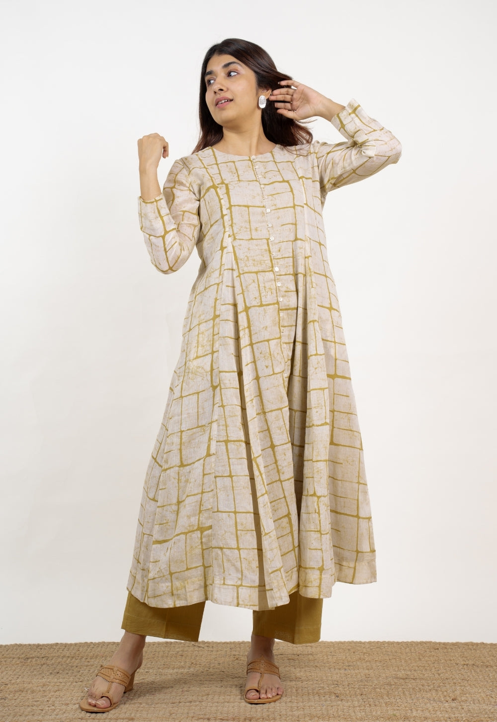 Nayla Green Batik MulMul A Line Kurta