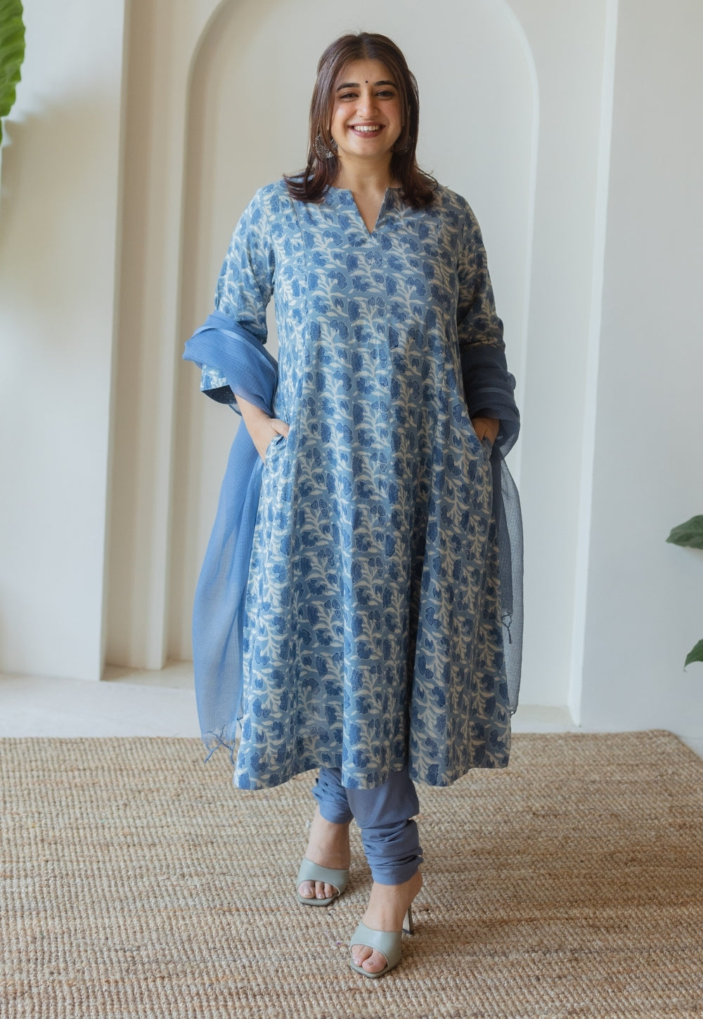 Blue Solid Kota Doria Cotton Dupatta