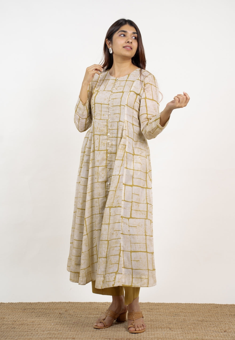 Nayla Green Batik MulMul A Line Kurta