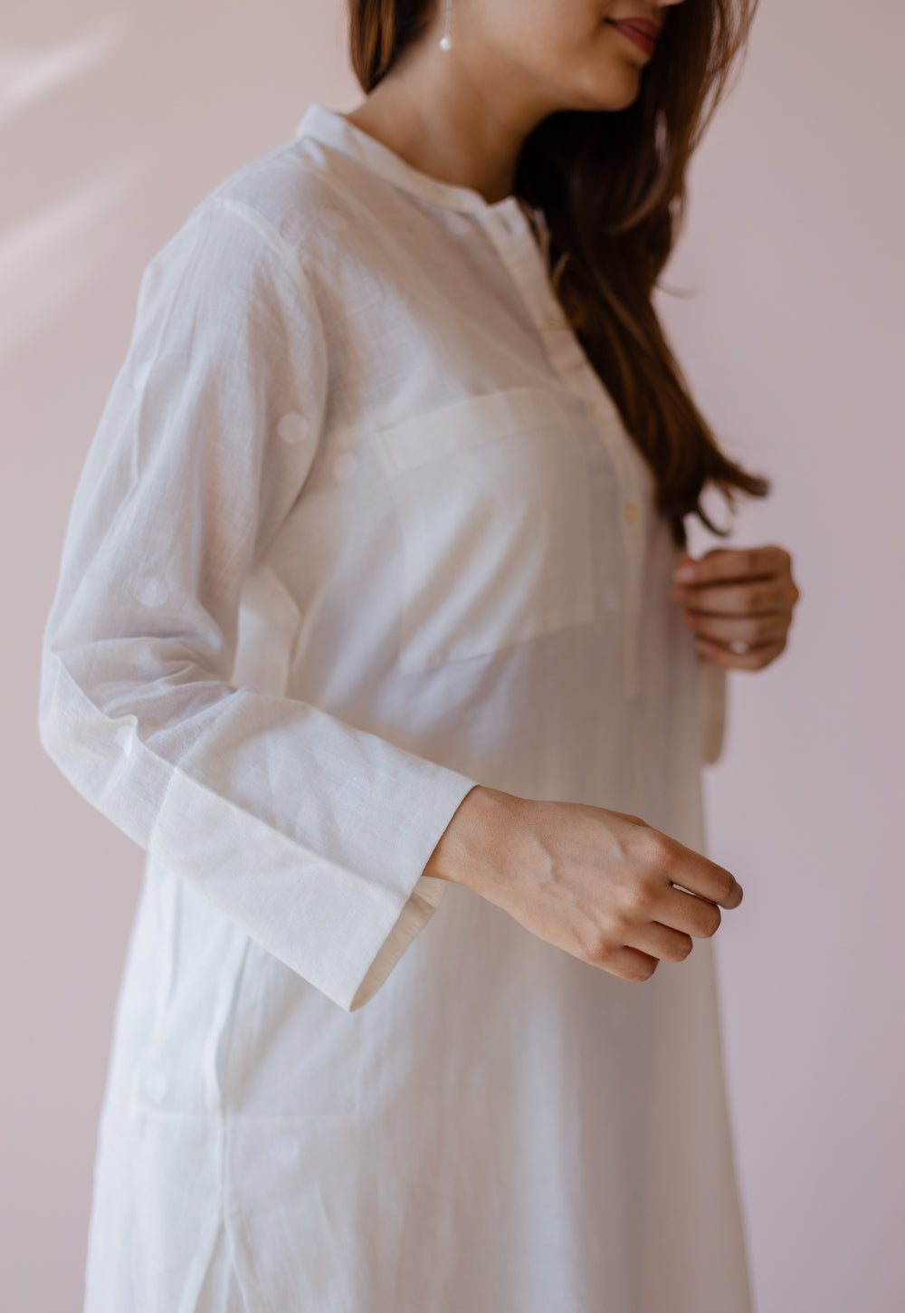 Shreeja White Jamdani Handloom Cotton A Line Kurta