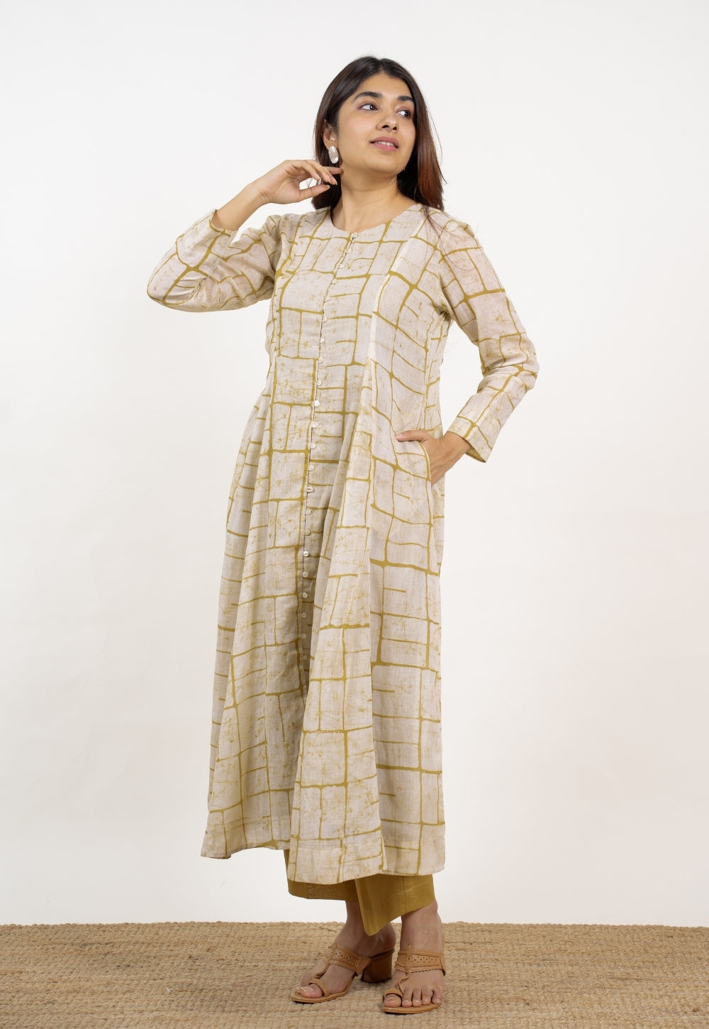 Nayla Green Batik MulMul A Line Kurta