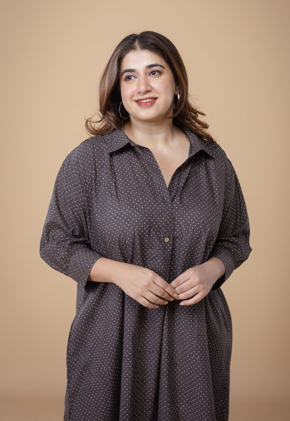 Ridah Brown Ajrakh Cotton A Line Dress