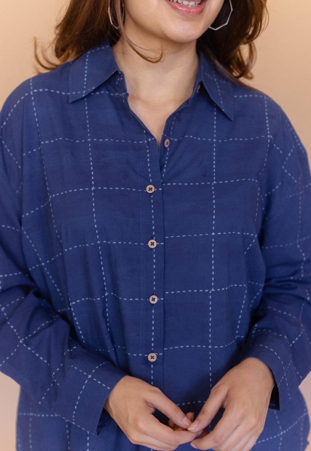 Ruhi Blue Dabu Cotton Anti-Fit Shirt