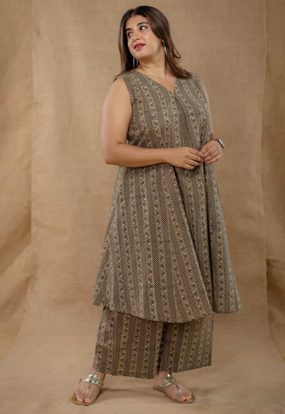 Raahi Grey Ajrakh Cotton A Line Co-Ord Set