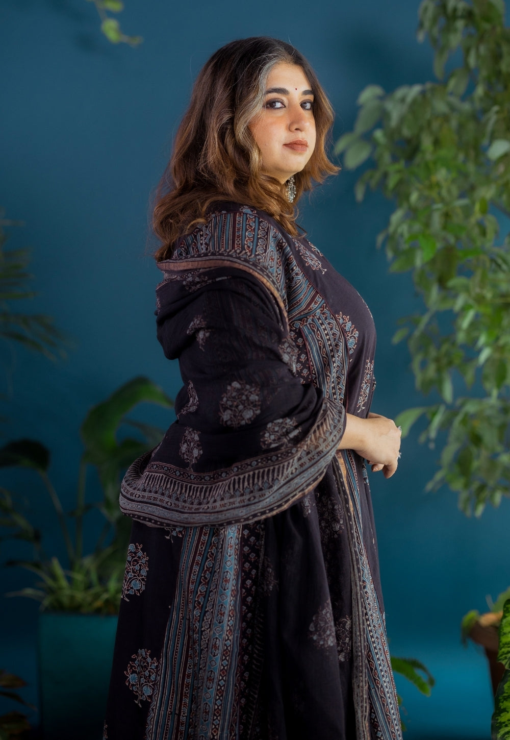 Black Butta Ajrakh Kota Doria Cotton Dupatta