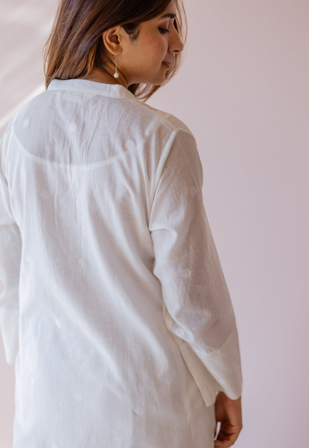 Shreeja White Jamdani Handloom Cotton A Line Kurta