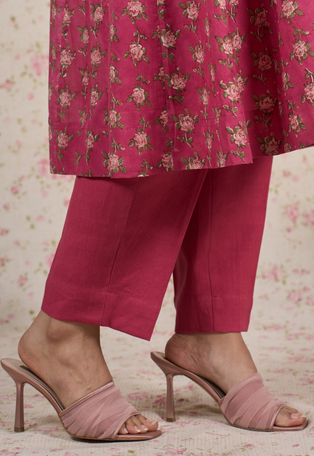 Prita Pink Solid Cotton Flex Narrow Pant