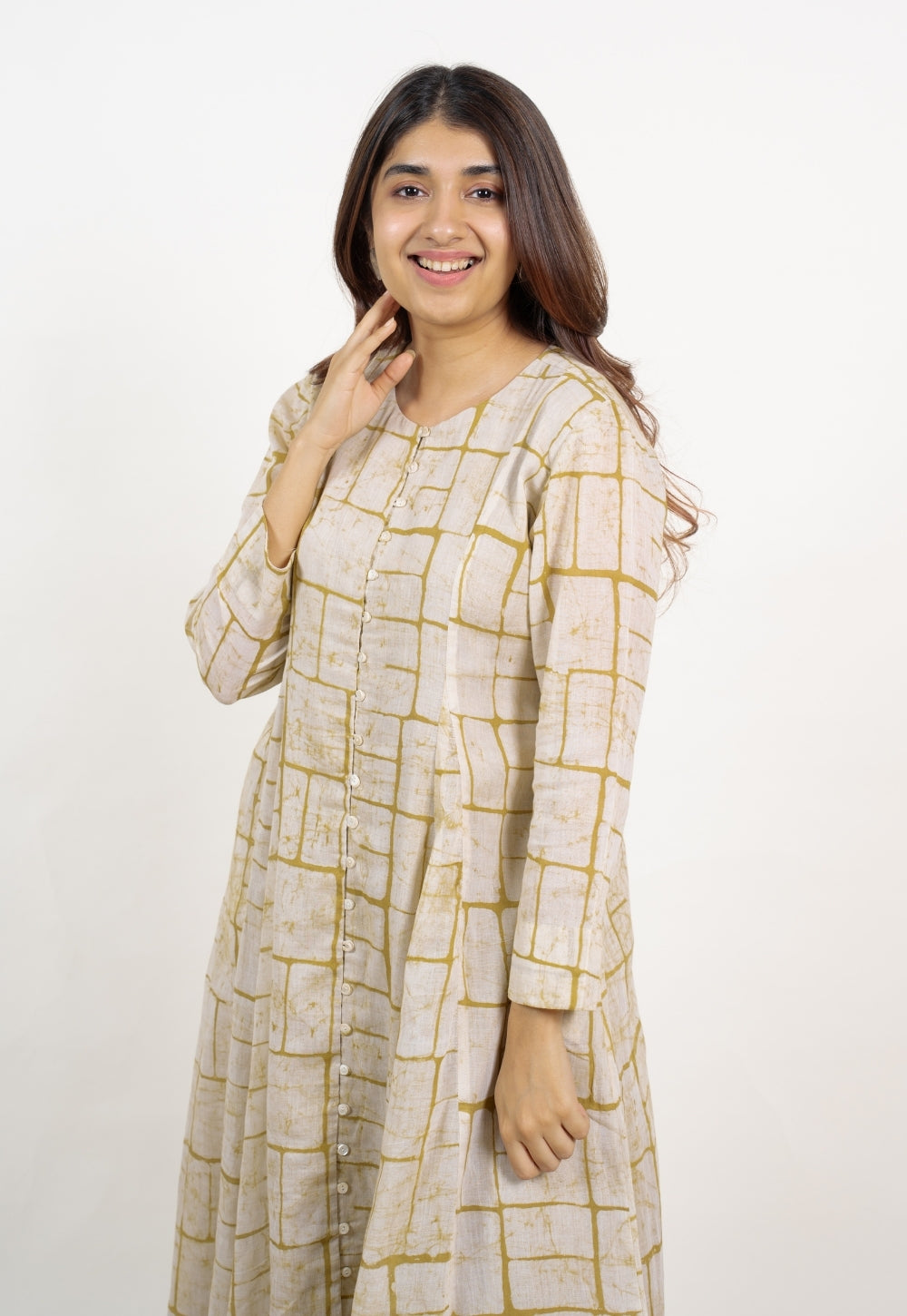 Nayla Green Batik MulMul A Line Kurta