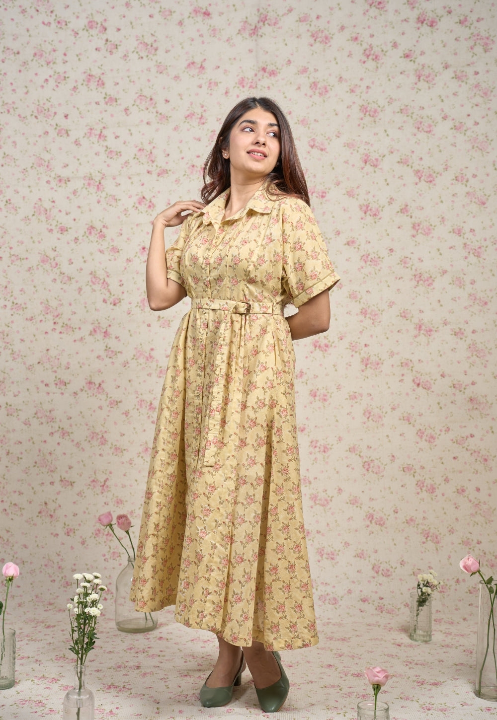 Zoe Yellow Sanganeri Mul Cotton A Line Dress