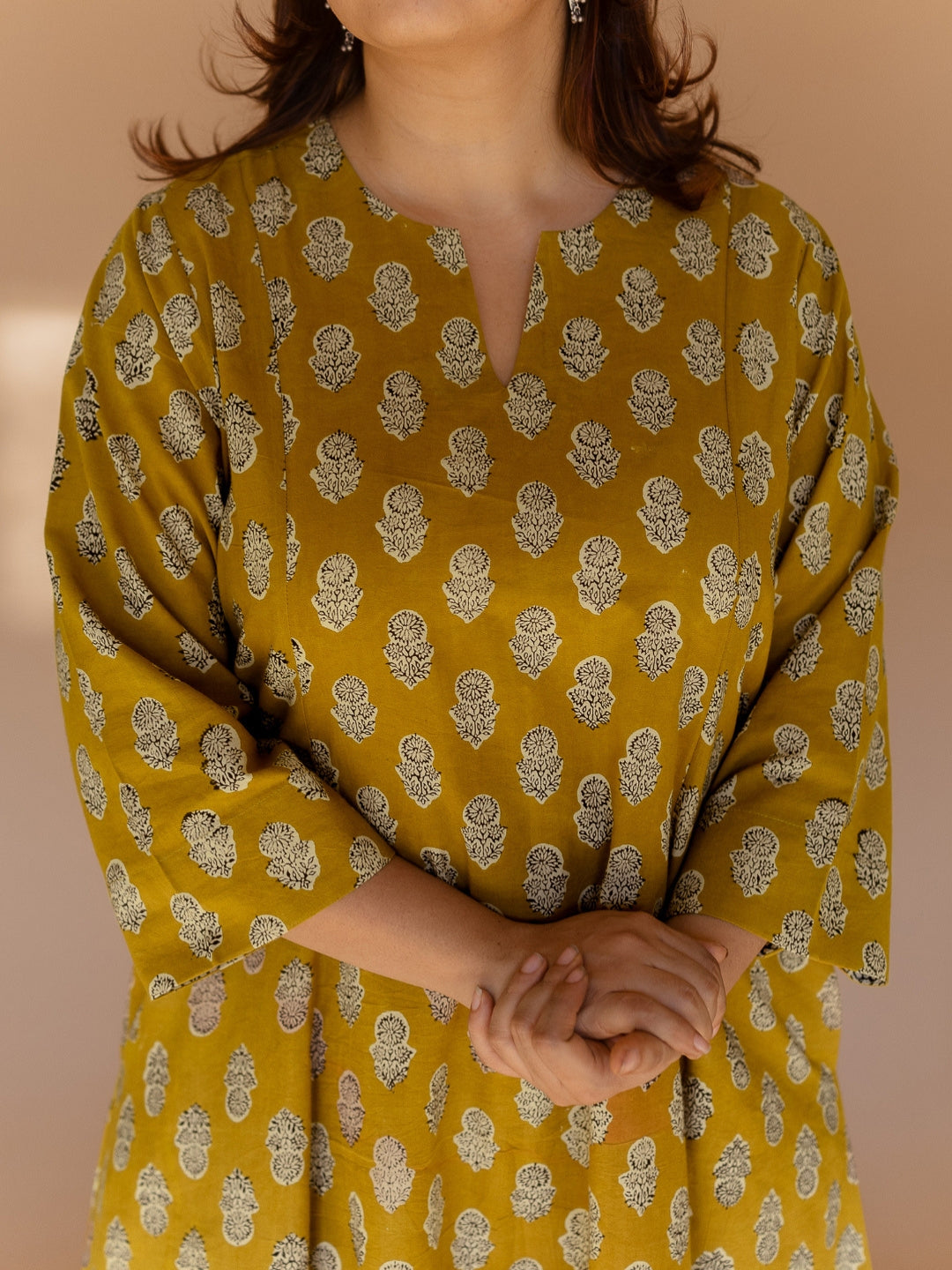 Malika Yellow Bagru Cotton Kali Kurta Set (Set of 2)